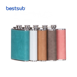 Bestsub Wholesale Supplier 8oz Colorful Custom Creative Sublimation Products Stainless Steel leather Hip Flask with PU Cover