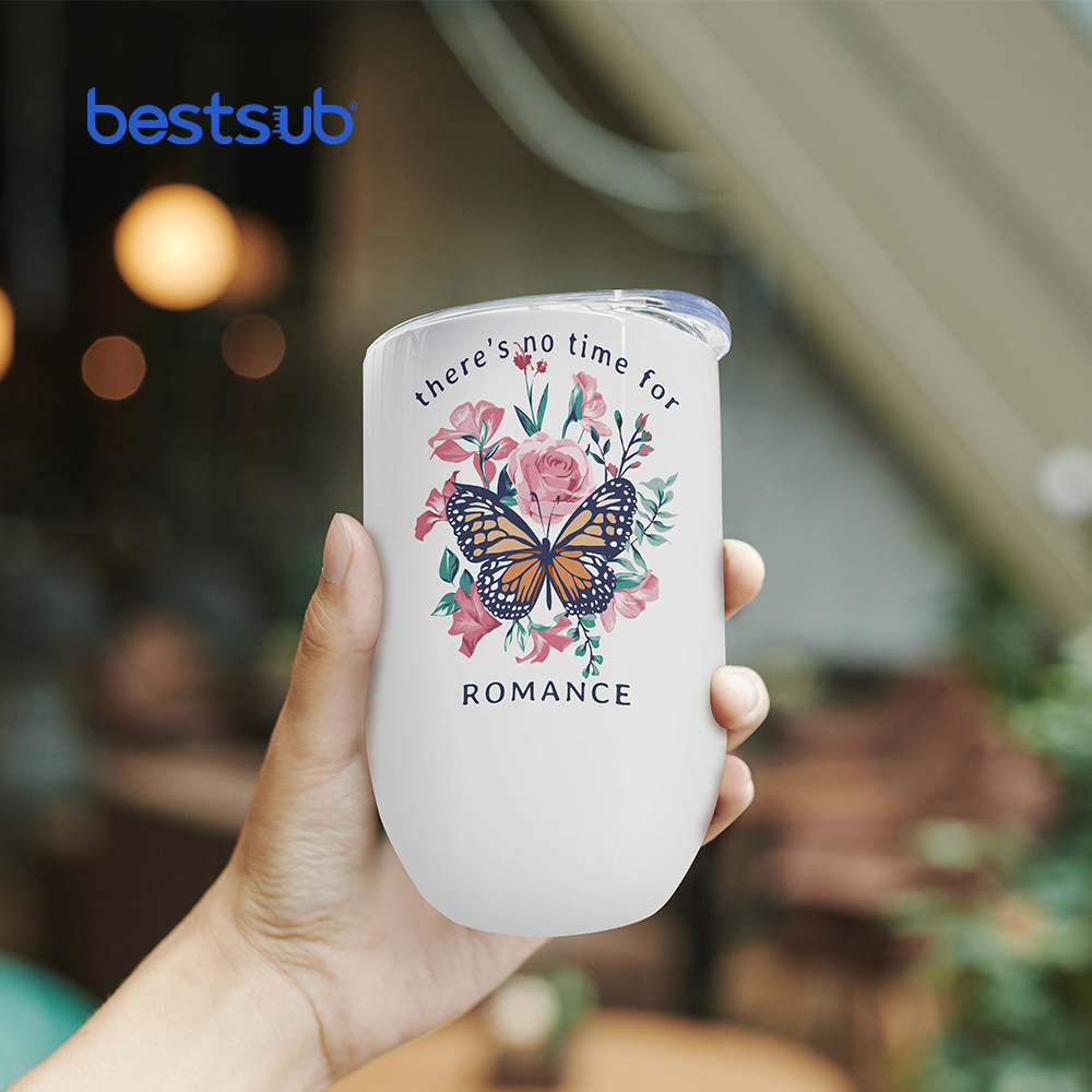 BestSub Personalized Sublimation Blanks 12oz 360ml White Stainless Steel Stemless Wine Glasses Insulated Tumblers Coffee Mugs