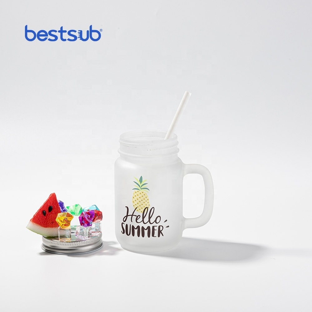 BestSub Wholesale Custom Sublimation Blanks Item Mug 12oz Glass Tumbler Mason Jar with Straw