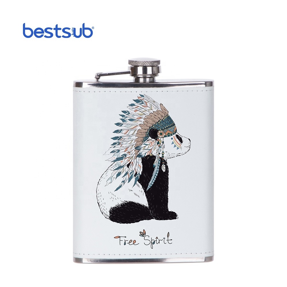 Bestsub Wholesale Supplier 8oz Colorful Custom Creative Sublimation Products Stainless Steel leather Hip Flask with PU Cover