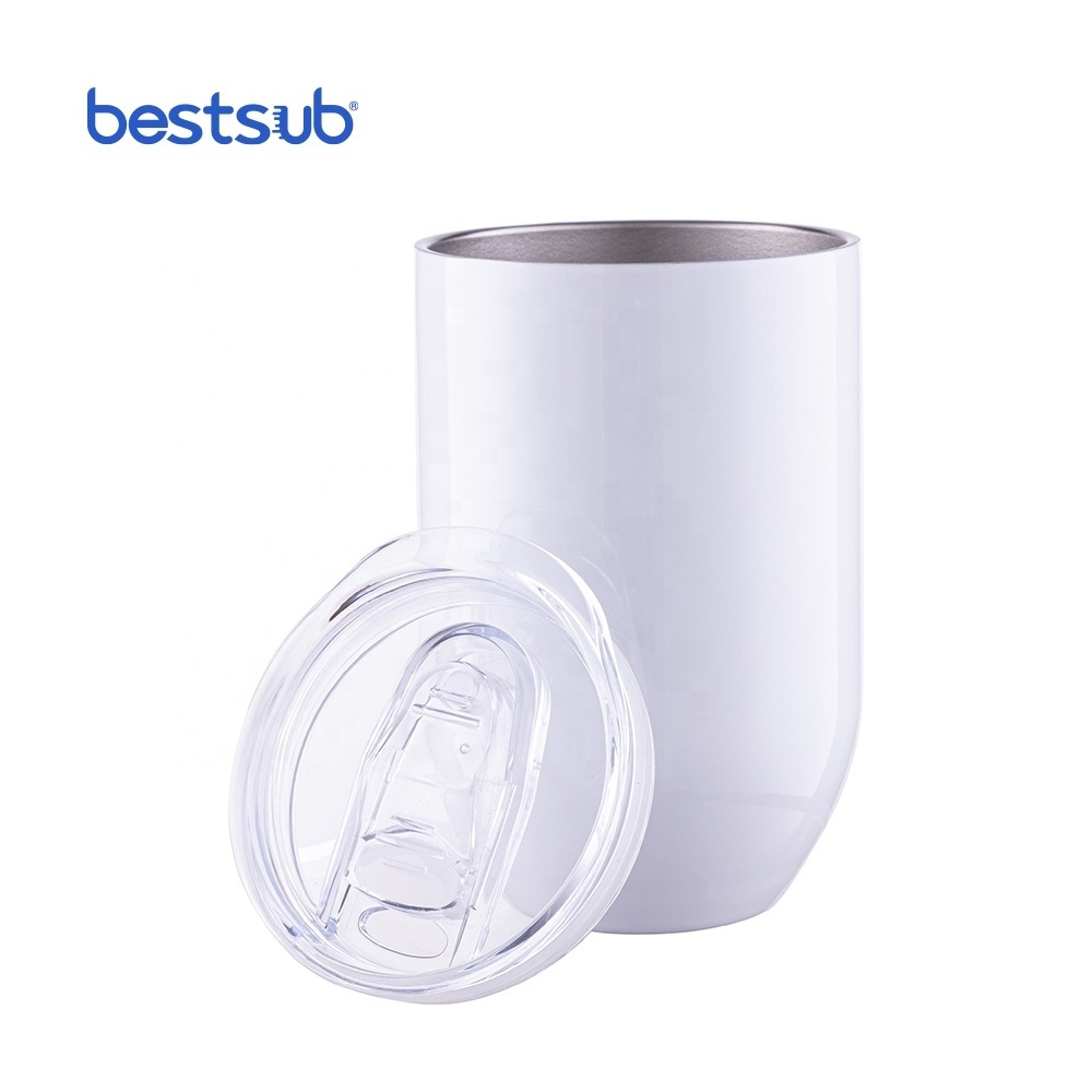 BestSub Personalized Sublimation Blanks 12oz 360ml White Stainless Steel Stemless Wine Glasses Insulated Tumblers Coffee Mugs