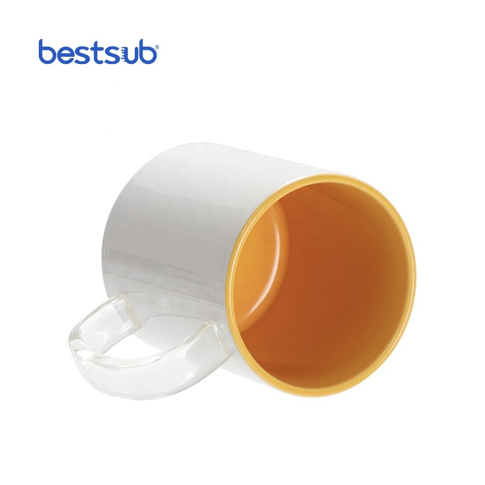 BestSub Wholesale Manufacturer 11oz Two Tone Color Mug High Quality Sublimation Ceramic Coffee Cups with Clear Glass Handle