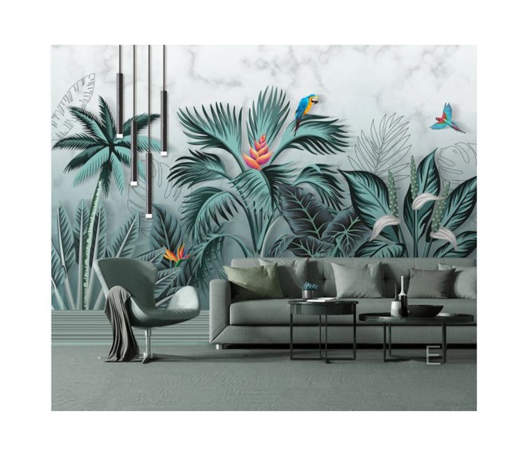 Indoor Decor Print Tropical Rain Forest Plant Digital Textile Wallpaper