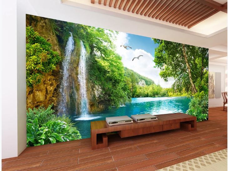 New designs modern waterfall wall mural geometric sofa background wall