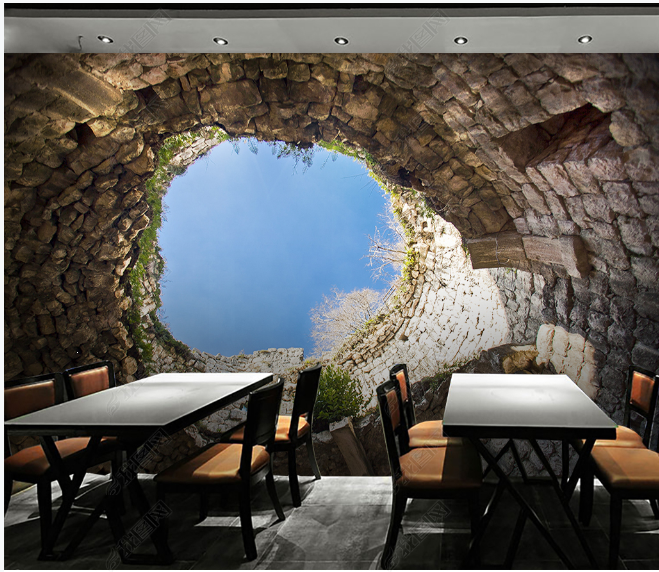 Restaurant decoration 3D design durable textile wallpaper wall mural