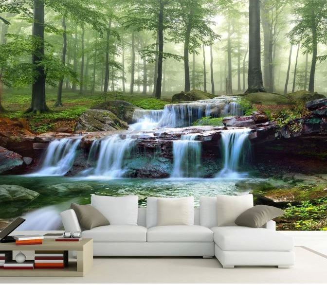 Forest Stream Waterfall Woods Landscape  Living Room TV Wall Mural