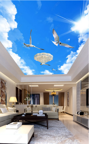 Home Decoration Indoor Blue Sky White Clouds Ceiling Wallpaper 3D