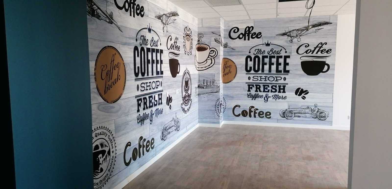 Coffee shop wall paper custom PVC vinyl peel and stick mural wallpaper