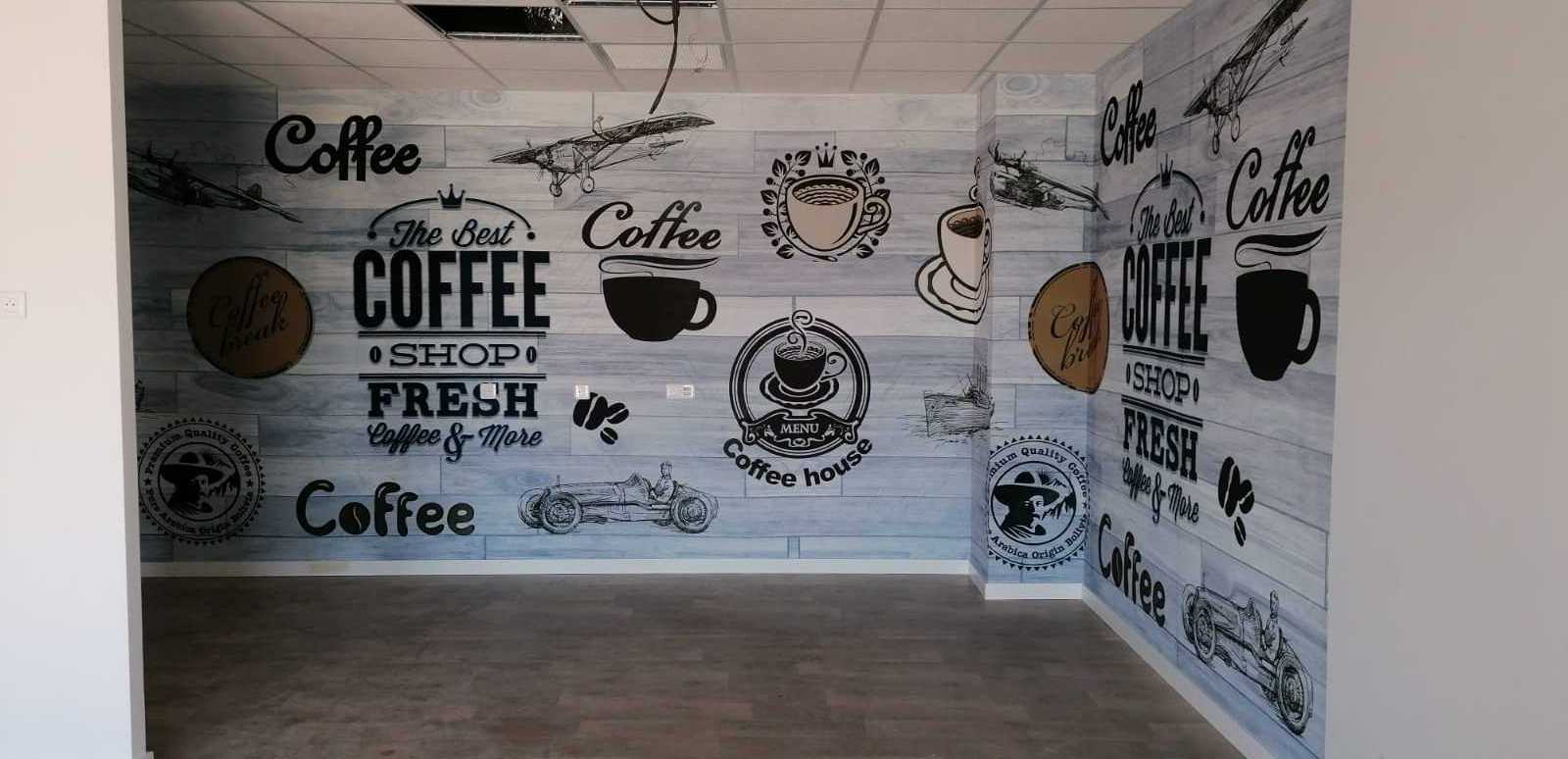 Coffee shop wall paper custom PVC vinyl peel and stick mural wallpaper