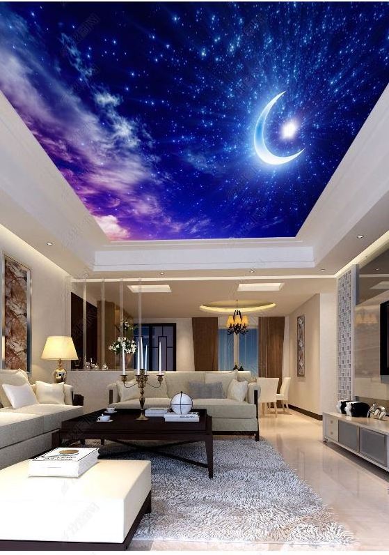 3D Custom Design Night Sky Moon Ceiling Wall Mural Self-adhesive or Adhesive