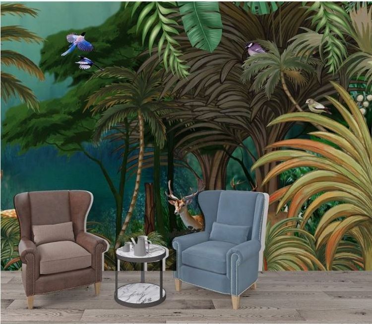 Fully Custom Textile Tropical Rain Forest Landscape Wall Mural