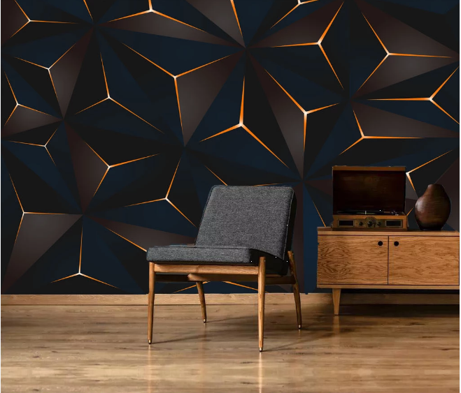 Nordic wall covering modern golden line abstract geometric TV wallpaper