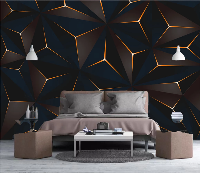 Nordic wall covering modern golden line abstract geometric TV wallpaper