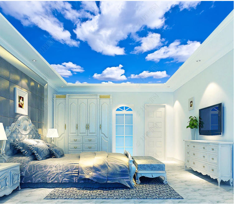 Home Decoration Indoor Blue Sky White Clouds Ceiling Wallpaper 3D