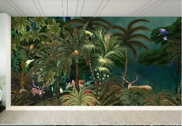 Fully Custom Textile Tropical Rain Forest Landscape Wall Mural