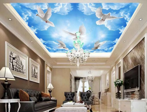 Home Decoration Indoor Blue Sky White Clouds Ceiling Wallpaper 3D