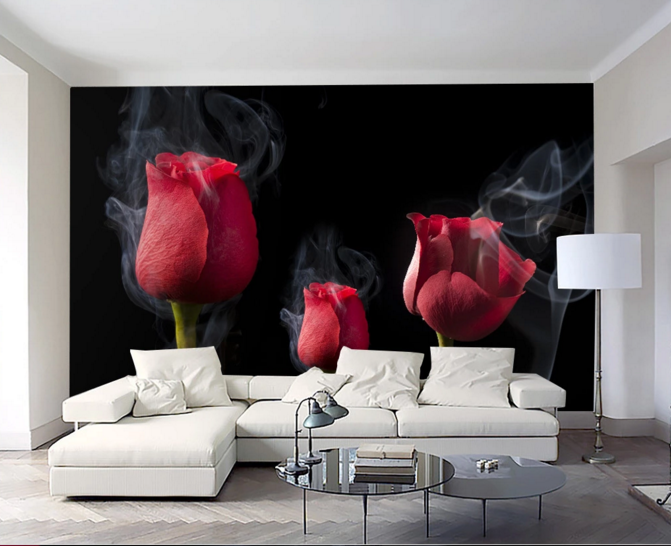 Hot Sale Custom Printing Rose Wall Mural 3d Flower Wall Paper For Home Decor