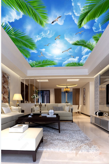 Home Decoration Indoor Blue Sky White Clouds Ceiling Wallpaper 3D