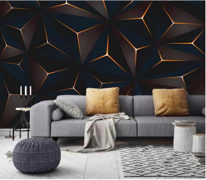 Nordic wall covering modern golden line abstract geometric TV wallpaper