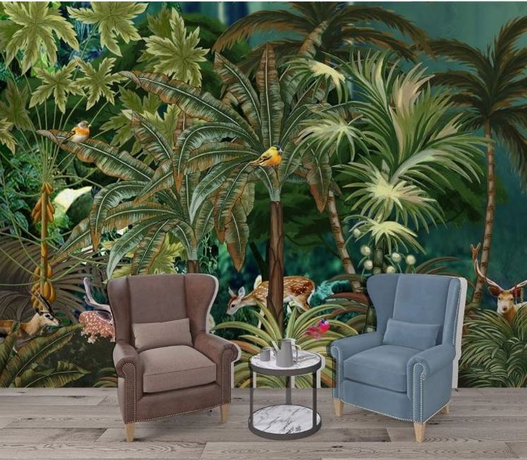 Fully Custom Textile Tropical Rain Forest Landscape Wall Mural