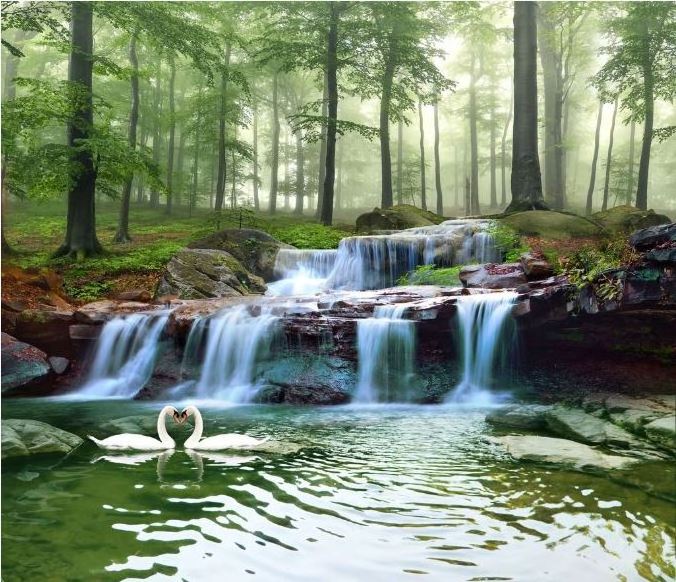 Forest Stream Waterfall Woods Landscape  Living Room TV Wall Mural