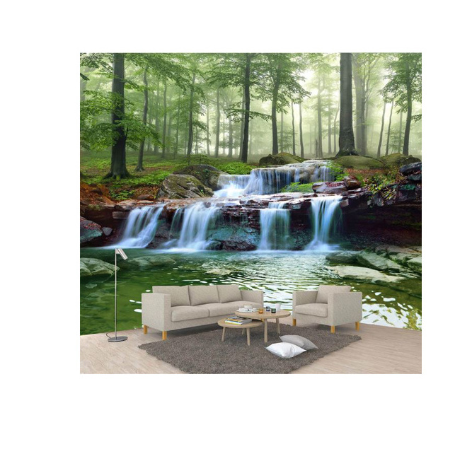 Forest Stream Waterfall Woods Landscape  Living Room TV Wall Mural