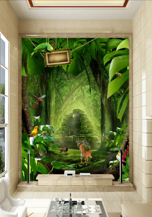 New Style Fantasy Jungle Wonderland Fawn Forest Textile 3D Wallpaper