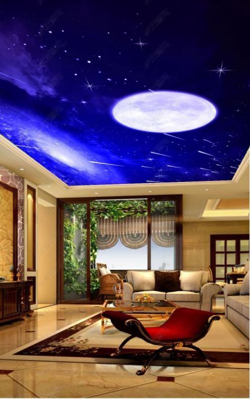 3D Custom Design Night Sky Moon Ceiling Wall Mural Self-adhesive or Adhesive