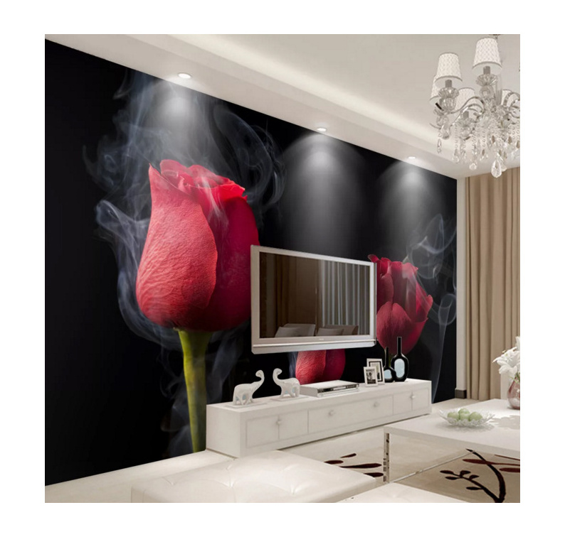 Hot Sale Custom Printing Rose Wall Mural 3d Flower Wall Paper For Home Decor