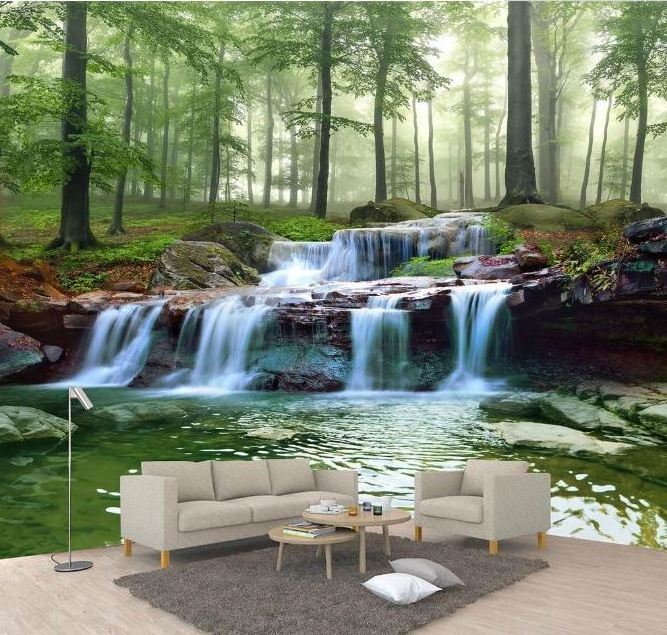 Forest Stream Waterfall Woods Landscape  Living Room TV Wall Mural