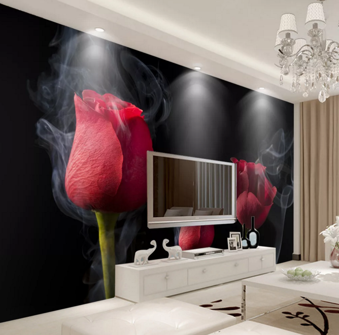 Hot Sale Custom Printing Rose Wall Mural 3d Flower Wall Paper For Home Decor