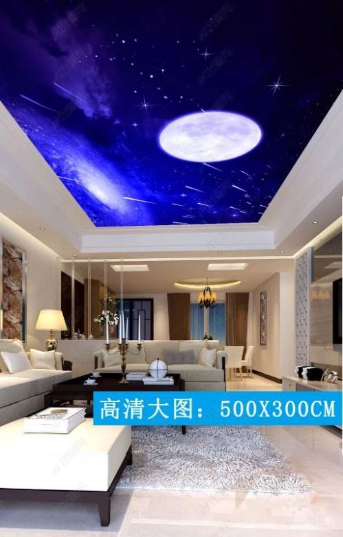 3D Custom Design Night Sky Moon Ceiling Wall Mural Self-adhesive or Adhesive