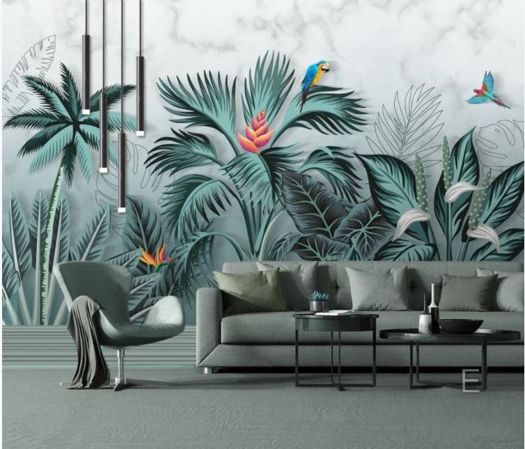 Indoor Decor Print Tropical Rain Forest Plant Digital Textile Wallpaper