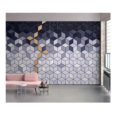 abstract wallpaper mural 3d stereo navy blue geometric TV background wall