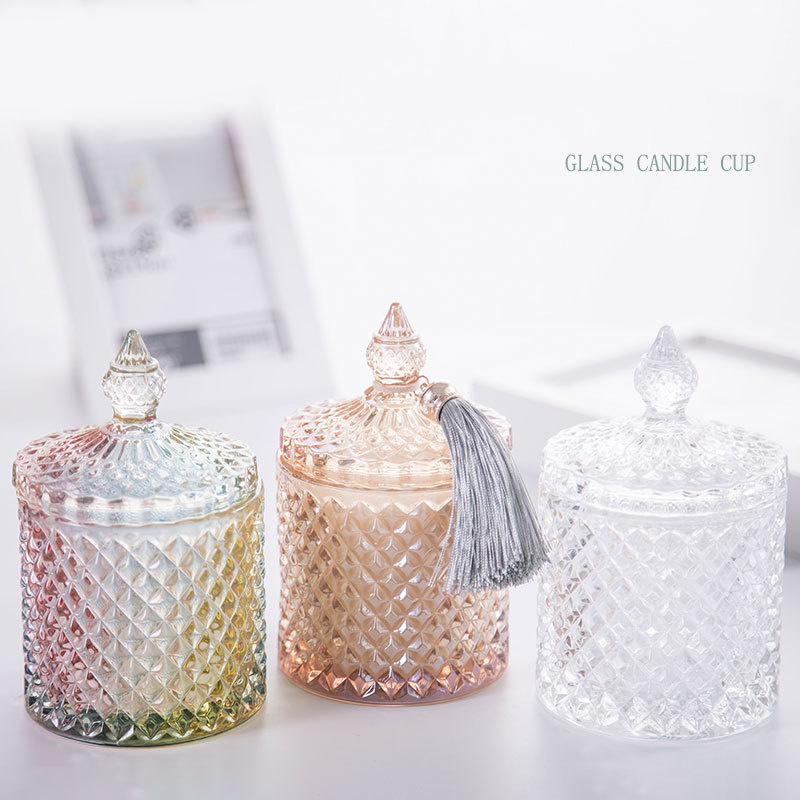 Empty Storage Geo Cut Luxury Crystal Glass Candle Container with Lid for Making Candles