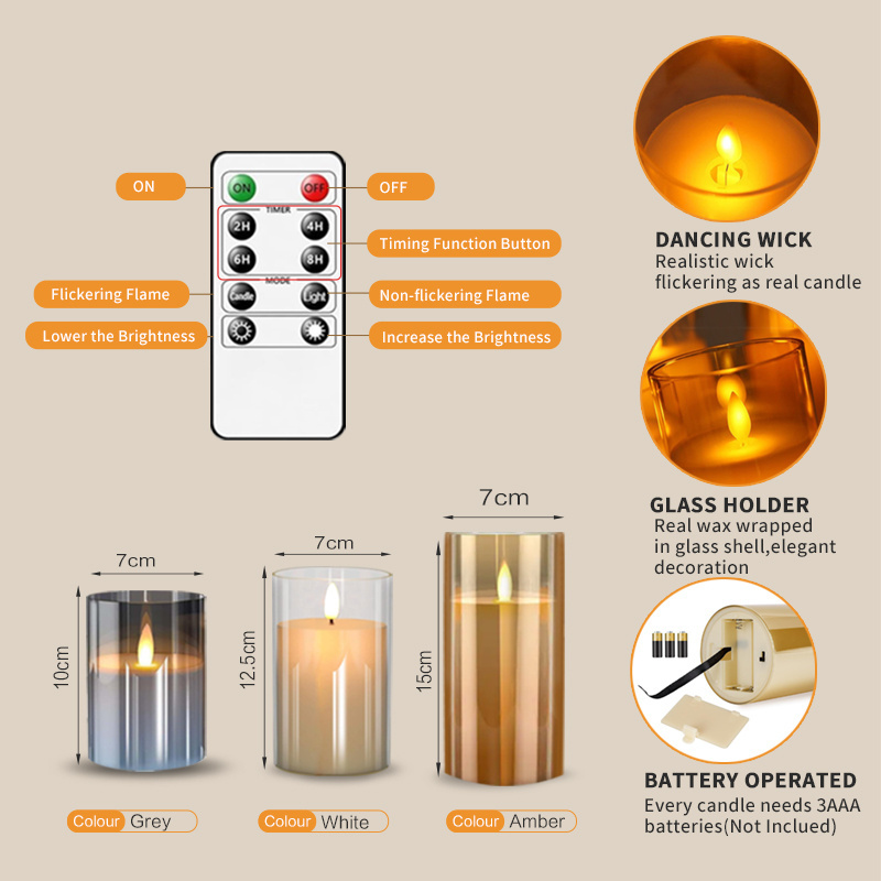 BESTSUN Battery Operated Flameless Dia 7.5cm Real Wax Led Candles with Remote