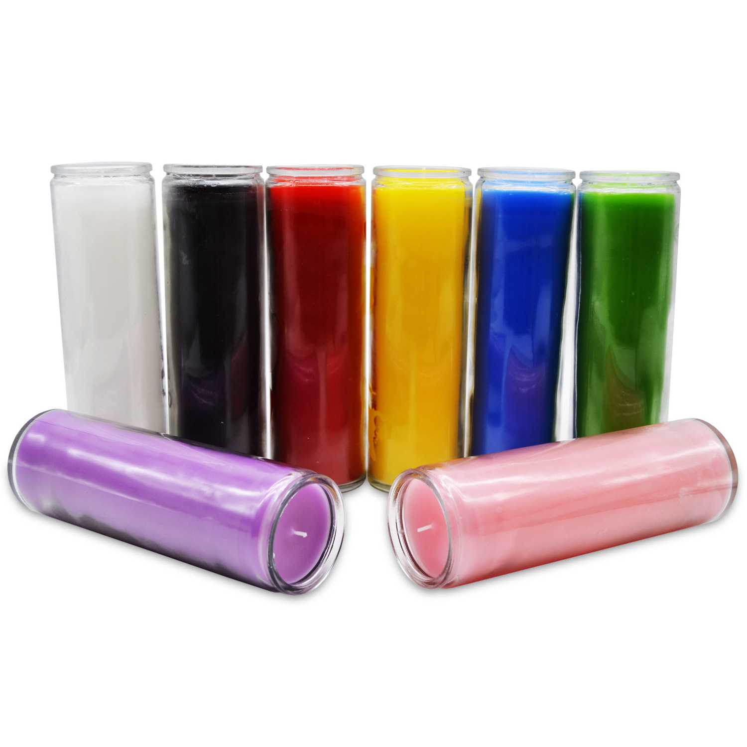 Wholesale Custom Christian 7 Chakras Colored Candles Set In Glass