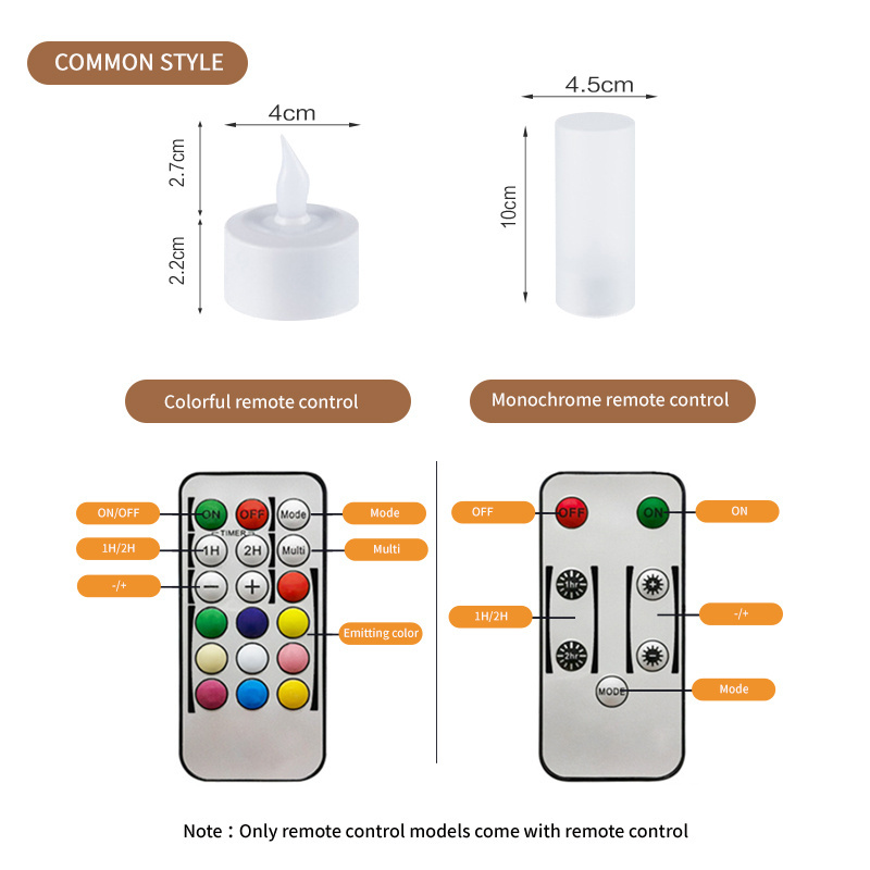 OEM Colour Plastic Electric Remote Control Flameless Flicker Rechargeable Led Tea Light Candles