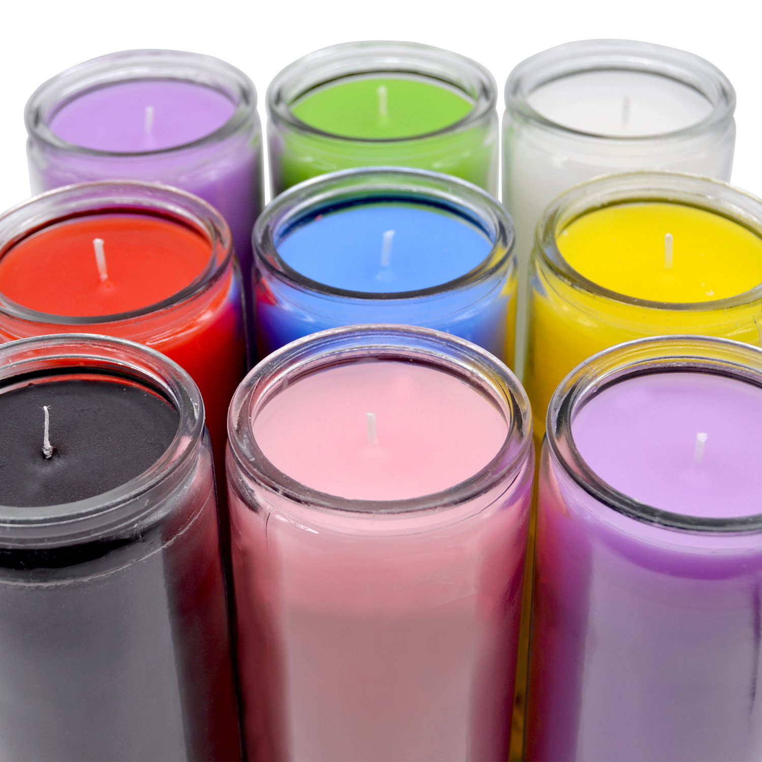 Wholesale Custom Christian 7 Chakras Colored Candles Set In Glass