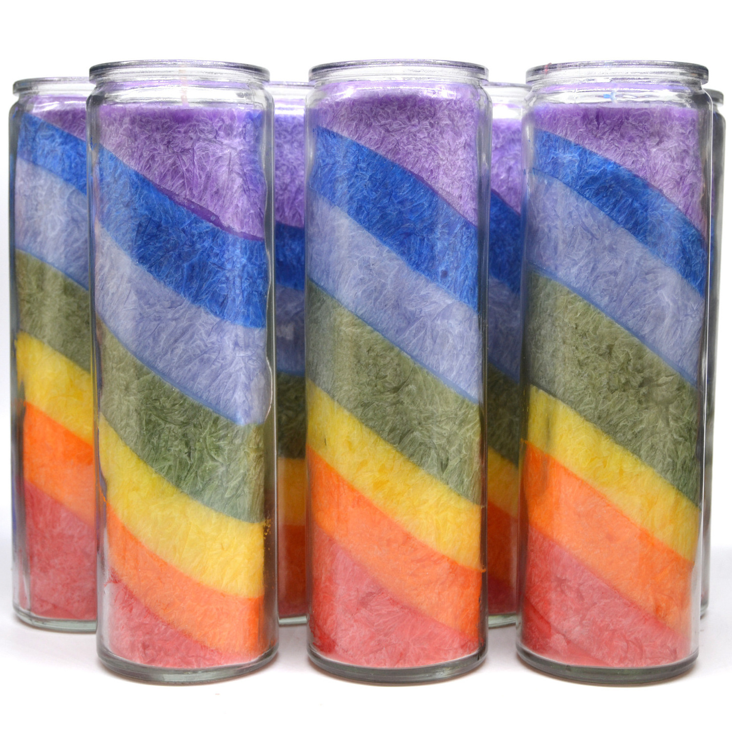 Wholesale Custom Christian 7 Chakras Colored Candles Set In Glass