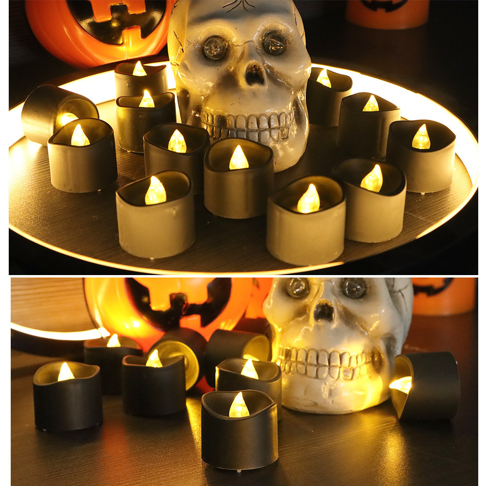 Custom Plastic Home Decoration Flameless Halloween Black Led Pillar Candle