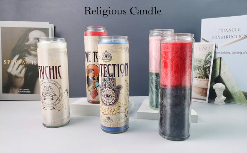 Wholesale Luxury Long Burn Unscented Red Blue Pink Black White Glass Soy Wax 7 Day Prayer Candle