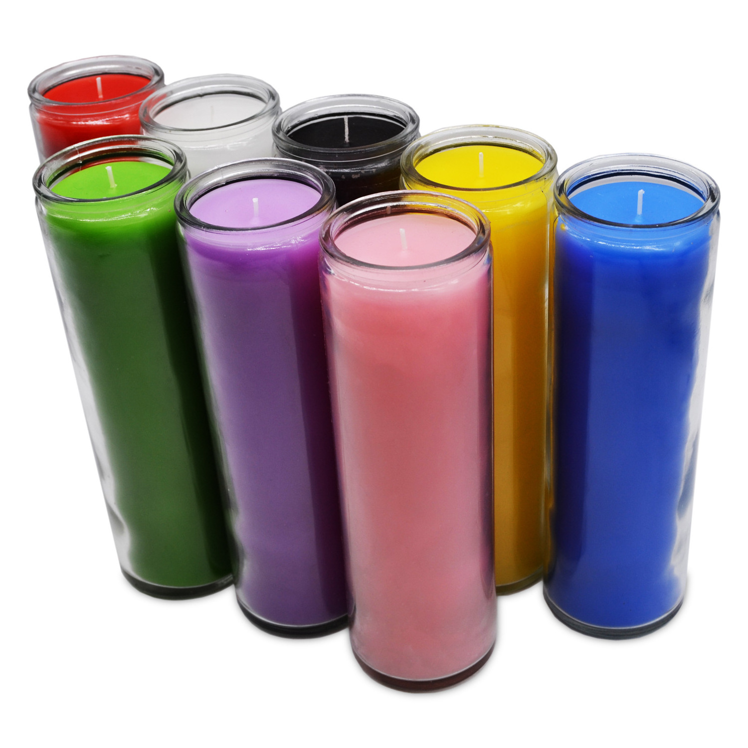 Wholesale Luxury Long Burn Unscented Red Blue Pink Black White Glass Soy Wax 7 Day Prayer Candle