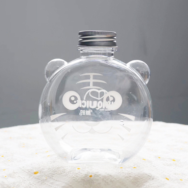 Cute Shape Empty 500ml 16oz Tiger Shape Flat Plastic PET Juice Bottle For Cold Press Juice