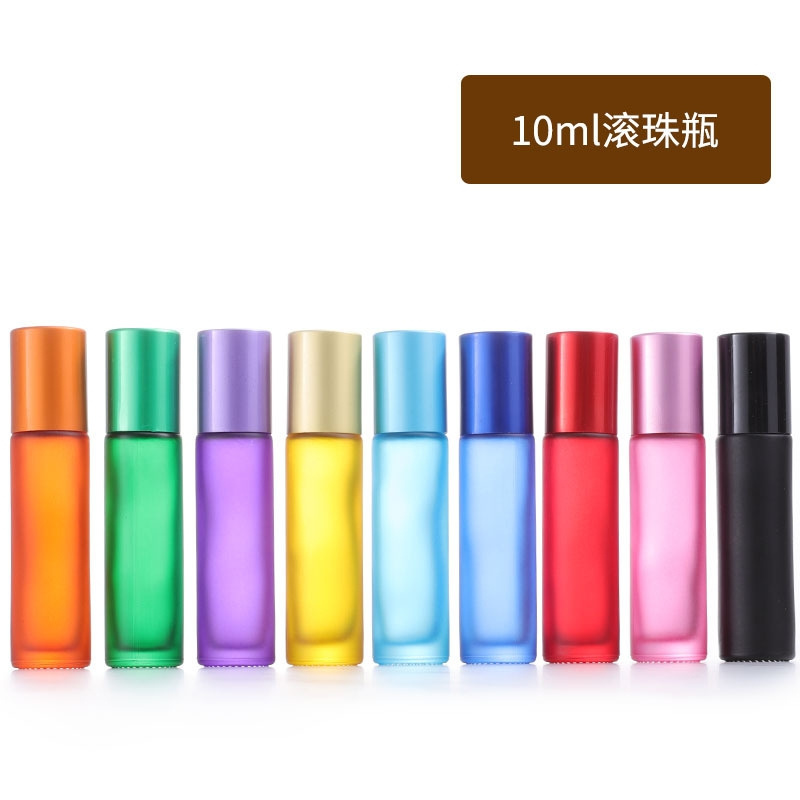 10ML Wood Grain Cap Frosted Rainbow Colors Glass Essential Oil Roller Ball Bottle Custom Round Perfume Roll On Bottle