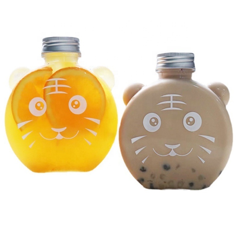 Cute Shape Empty 500ml 16oz Tiger Shape Flat Plastic PET Juice Bottle For Cold Press Juice