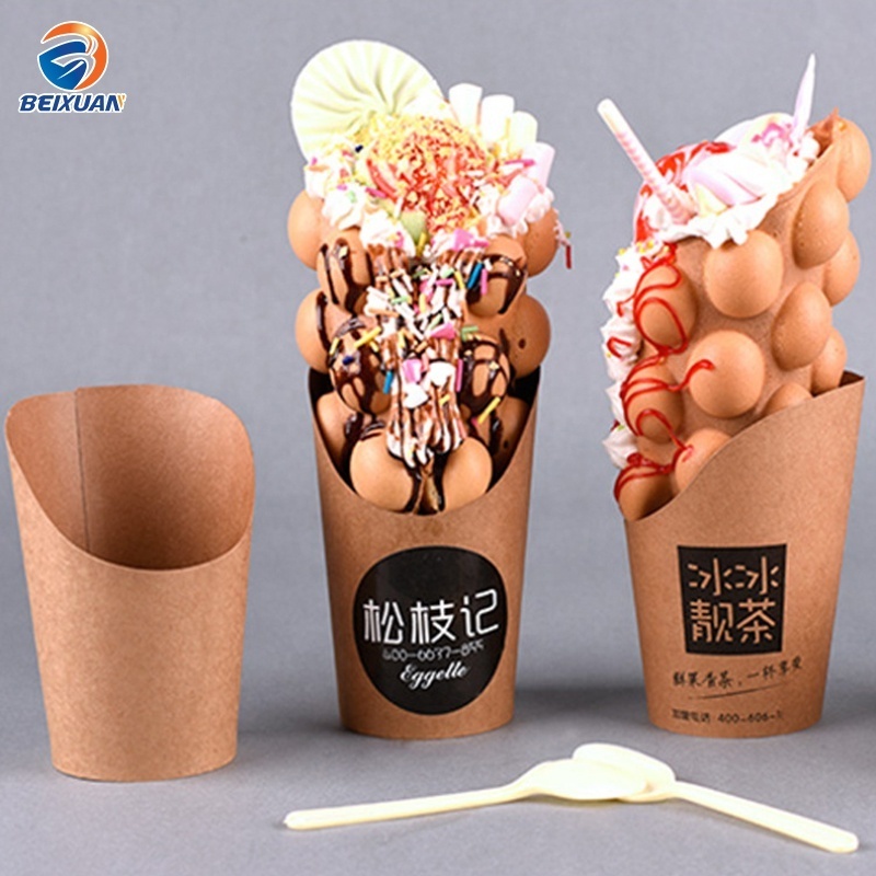 Customized Disposable Kraft Paper French Fries Cup 14oz Ice Cream Oblique Eggs Paper Cup