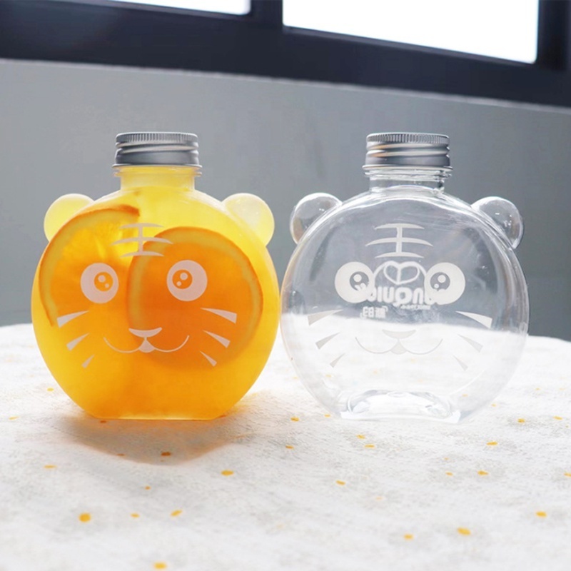 Cute Shape Empty 500ml 16oz Tiger Shape Flat Plastic PET Juice Bottle For Cold Press Juice