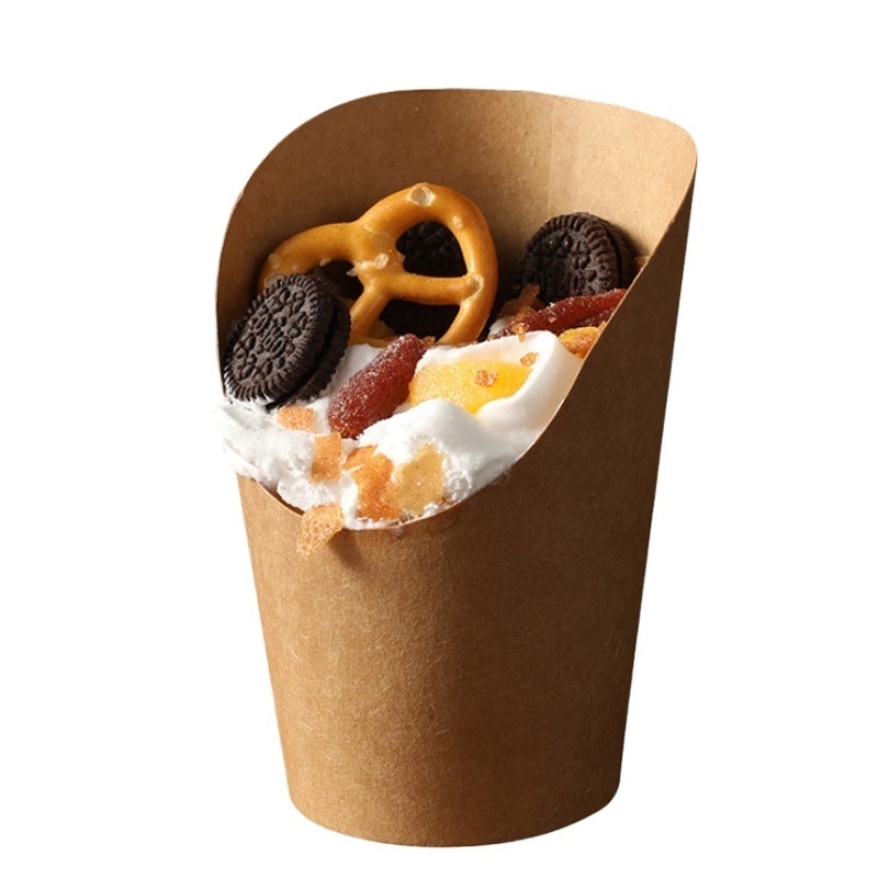 Customized Disposable Kraft Paper French Fries Cup 14oz Ice Cream Oblique Eggs Paper Cup