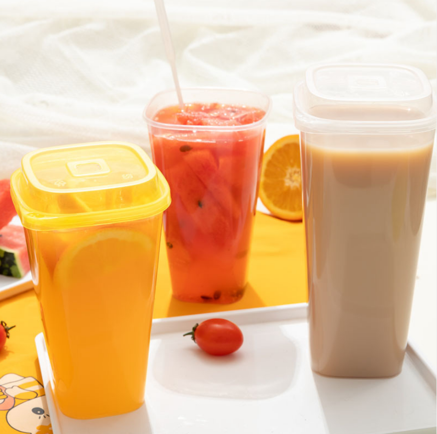 Square Shape Disposable PP Plastic Injection disposable Cup Beverage Use for Cold Drinking and milk tea